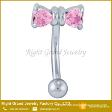 Chirurgischer Stahl rosa Doppelherz Zirkon Prong Einstellung Bowknot Augenbrauen Piercing Ring